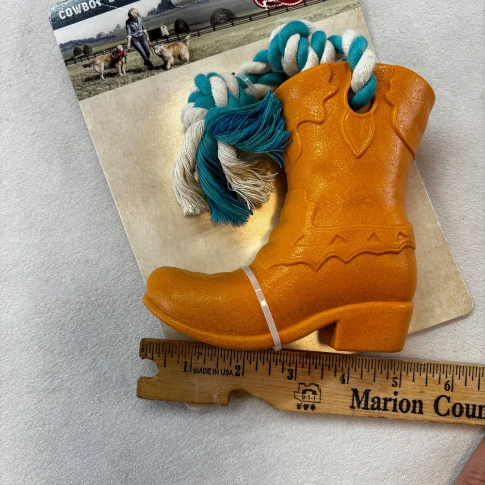 MuttNation Cowboy Boot Pet Toy Dog Orange Teal Rope Chew Miranda Lambert New
